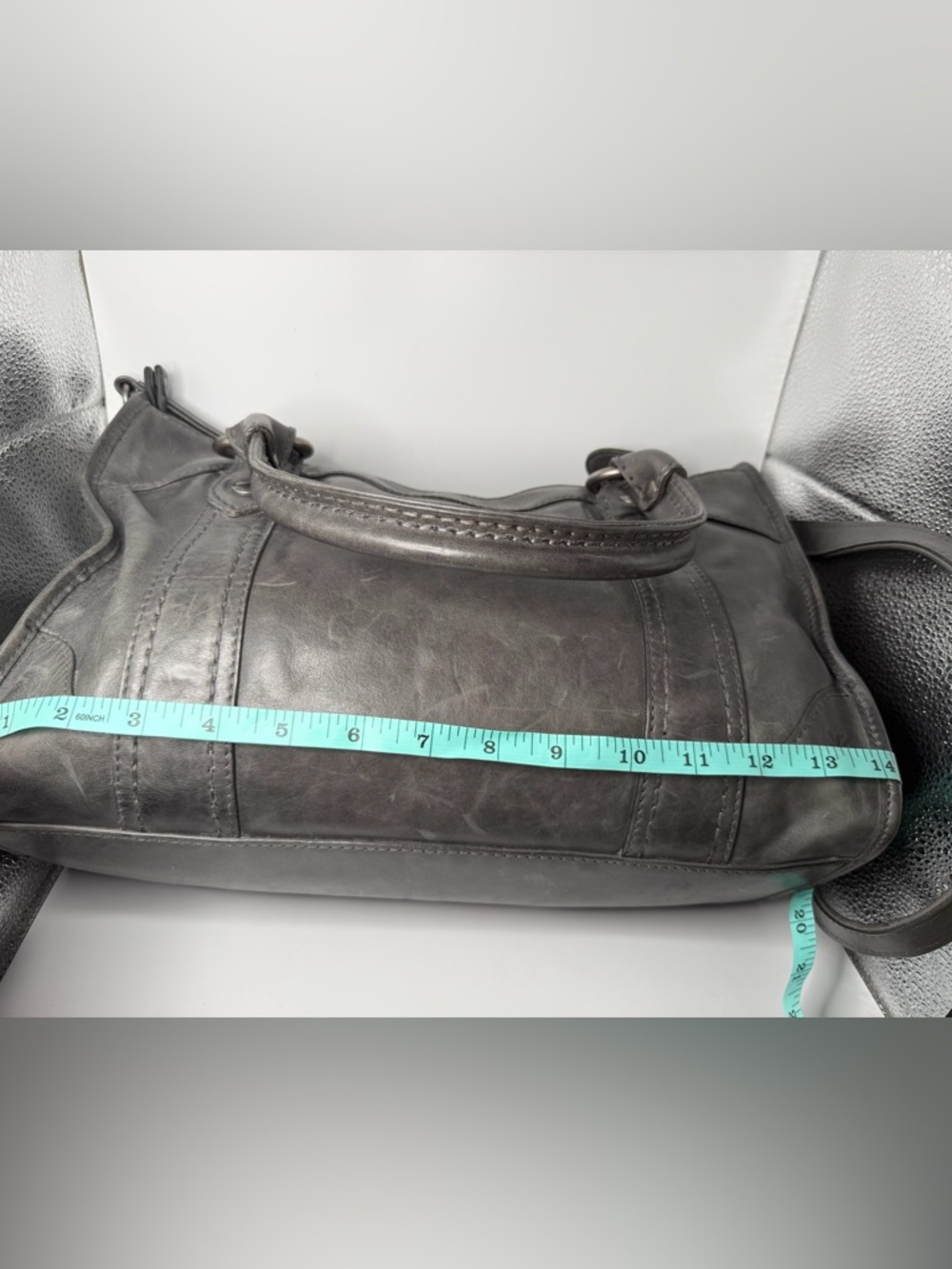 NWOT Frye Melissa Leather Satchel with Top Handles 2 way bag color: Carbon Gray - Picture 10 of 13